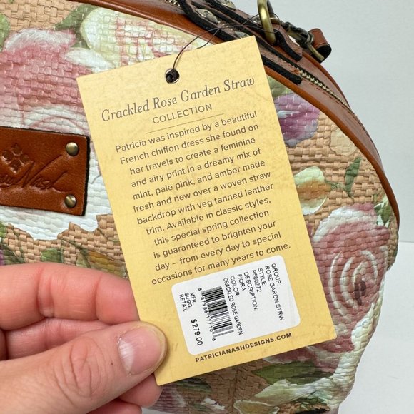 Patricia Nash Crackled Rose Garden Straw Collection Satchel Tan Pink - Picture 6 of 10
